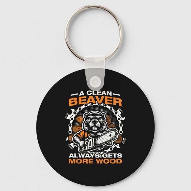 Chaveiro A Clean Beaver Lumberjack Forestry Worker Chainsaw (Frente)