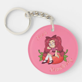Chaveiro A Customized Key Chain with Cute Strawberry Chibi