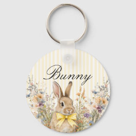 Chaveiro A cute little Floral Bunny Yellow Bow Baby Shower 