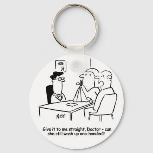 Chaveiro A esposa tem um Braço Quebrado num Sling. Cartum 