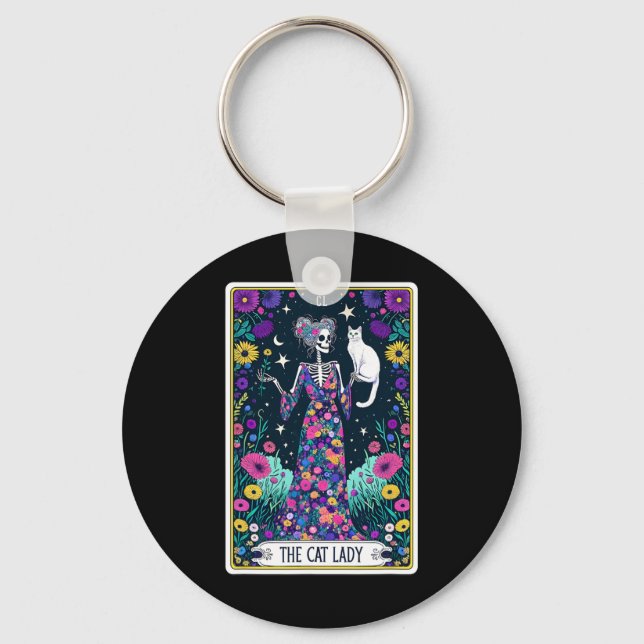 Chaveiro A Lady Tarot Card Skeleton Dia de as mães Cat L (Frente)