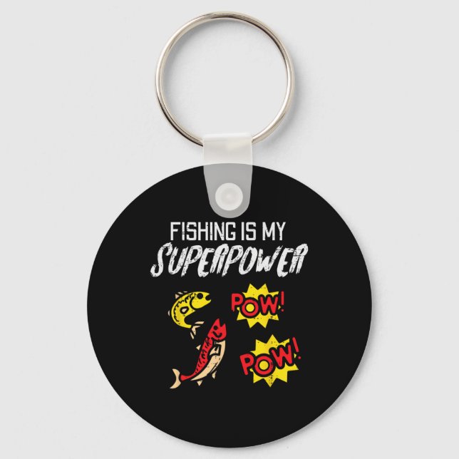 Chaveiro A Pesca É Meu Superpoder Divertido Pescador Menino (Frente)
