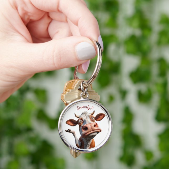 Chaveiro A vaca Bobo - "Sério?" Design de citação engraçado (Mão)
