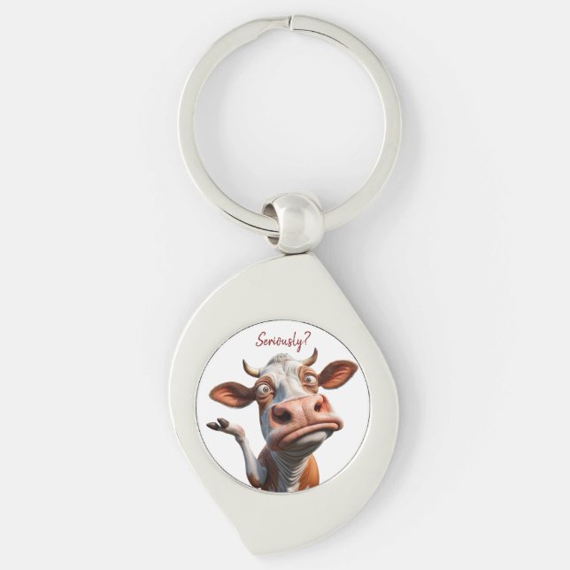 Chaveiro A vaca Bobo - "Sério?" Design de citação engraçado (Frente)