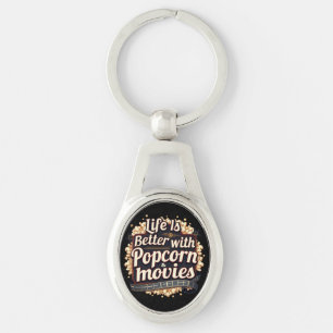 Chaveiro A Vida é Melhor com Design Retro de Pipoca e Filme