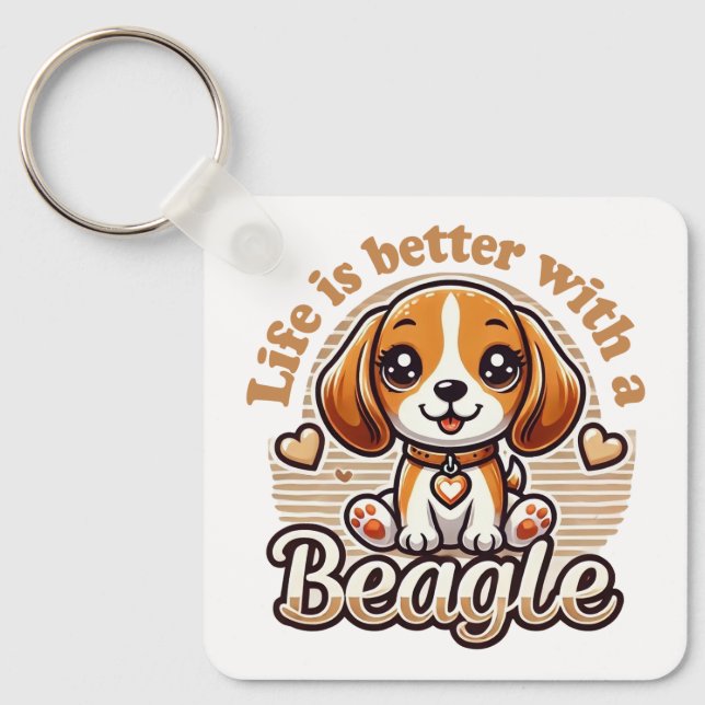 Chaveiro A vida é melhor com um Beagle - Beagle Fofo  (Frente)