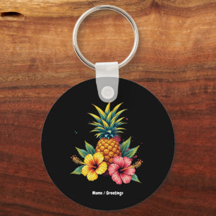 Chaveiro Abacaxi e Hibiscus Floral Hawaii Summer Beach