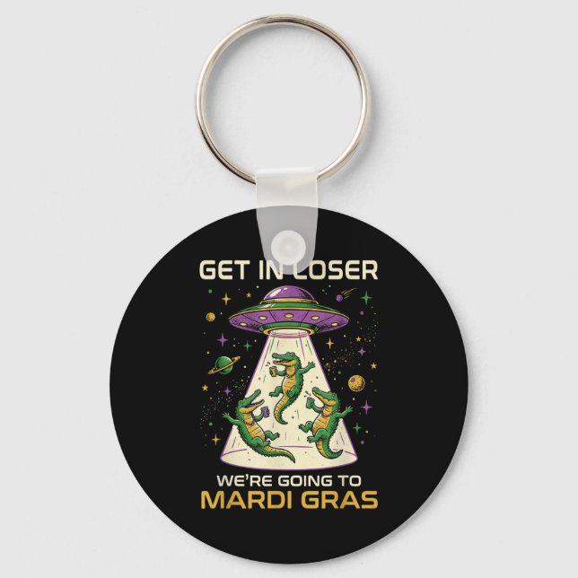 Chaveiro Abdução de Jacaré no Mardi Gras Alienígena (Frente)