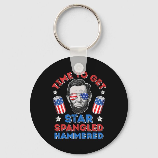 Chaveiro Abe Lincoln 4 de Julho Hora de se Embriagar com Es (Frente)