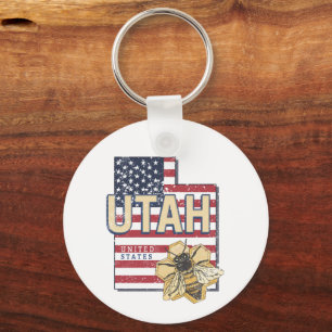 Chaveiro Abelha de Utah Mapa Retro dos Estados Unidos Vinta