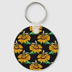Chaveiro Abelha sobre Flor de Girassol Design Preto