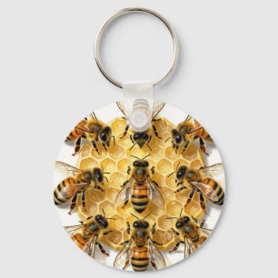 Chaveiro Abelhas em Círculo de Mel Hexagonal