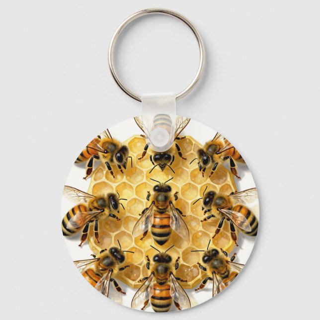 Chaveiro Abelhas em Círculo de Mel Hexagonal (Frente)
