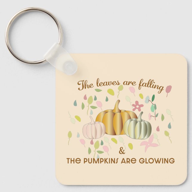 Chaveiro Abóbora Brilhante e Folha de Outono Deixam Doodal  (Frente)