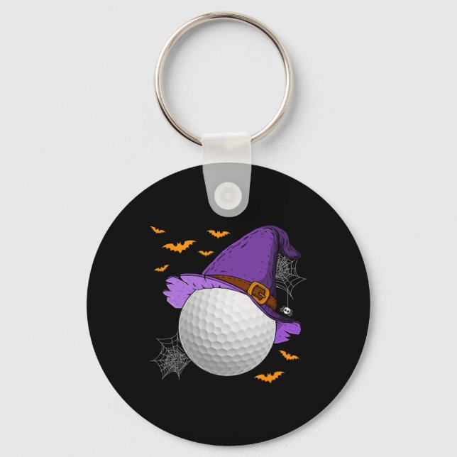 Chaveiro Abóbora de Chapéu de Bruxa de Bola de Golfe Fantas (Frente)