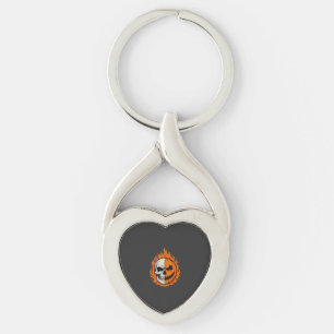 Chaveiro Abóbora de Crânio Flamejante de Halloween com Dese