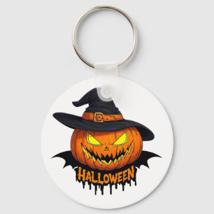 Chaveiro Abóbora de Halloween Bruxa Chapéu Rosto Assustador