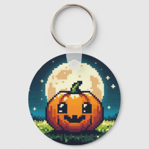 Chaveiro Abóbora de Halloween de 8 bits sob a lua