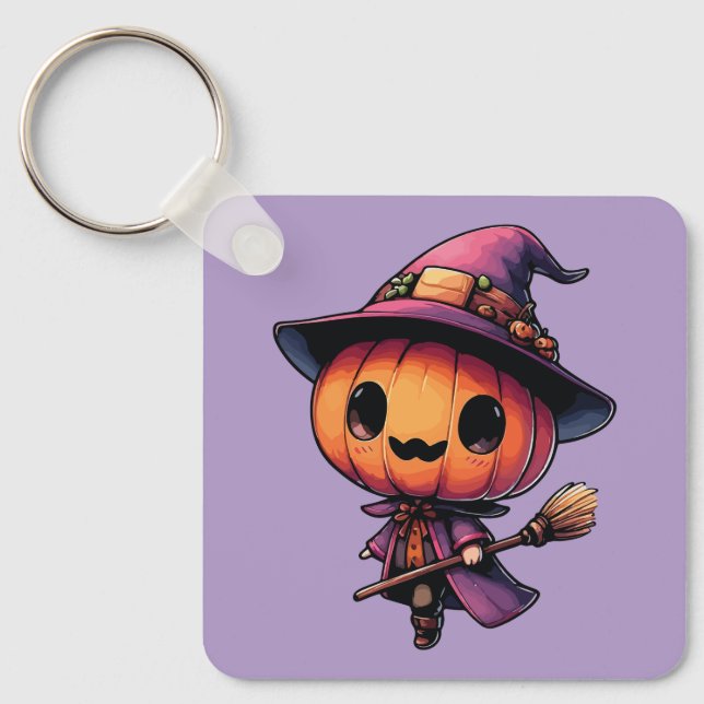Chaveiro Abóbora de Halloween fofa bruxa (Frente)