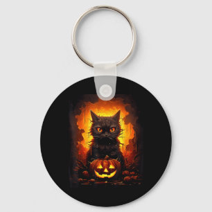 Chaveiro Abóbora de Halloween Jack O Lantern Gato Preto