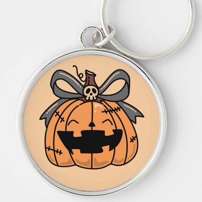 Chaveiro Abóbora de Halloween, Rosto Fofo (Frente)