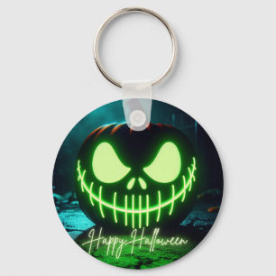 Chaveiro Abóbora de Halloween verde-assustadora