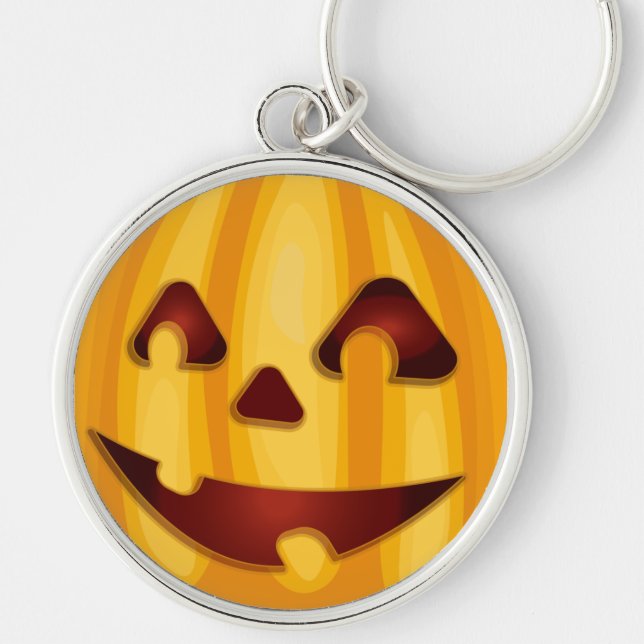 Chaveiro Abóbora esculpida sorrindo design de Halloween (Frente)