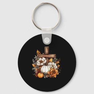 Chaveiro Abóbora Floral Boho Cruz Outono Jesus Cristão Tha