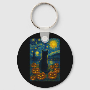 Chaveiro Abóbora Gato Preto Halloween Van Gogh Noite Estrel