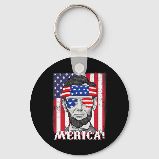 Chaveiro Abraham Lincoln 4 De Julho Merica American Flag B (Frente)