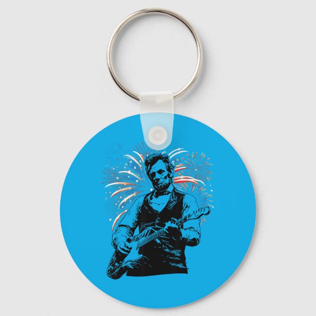 Chaveiro Abraham Lincoln Abe Lincoln Tocando Guitarra Retro (Frente)