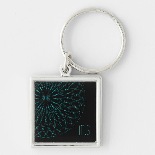 Chaveiro Abstract Blue Geometric Graphic Black Monogram (Frente)