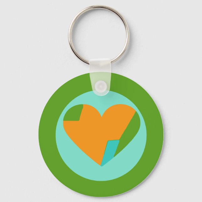 Chaveiro Abstract Heart Green Teal Orange Circle (Frente)