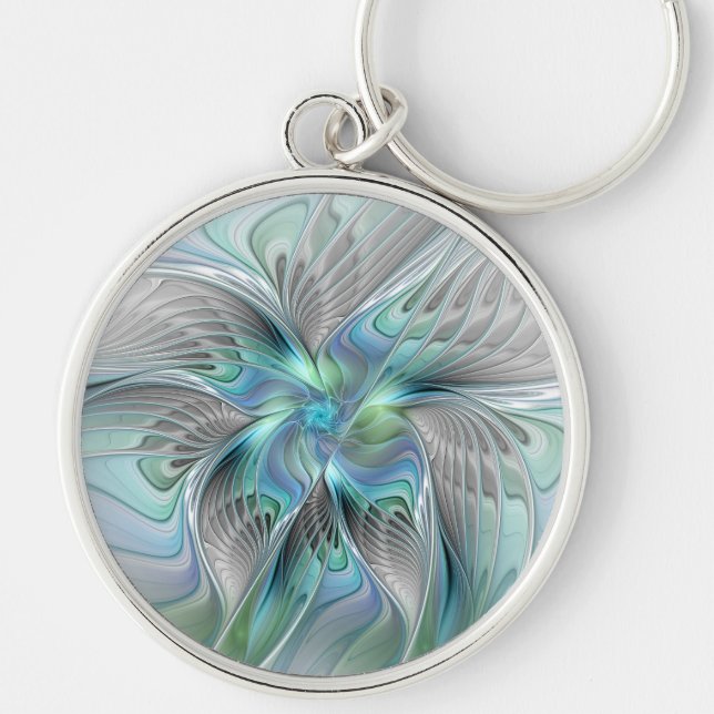 Chaveiro Abstrato Azul Borboleta Verde Fantasia Arte Fracta (Frente)