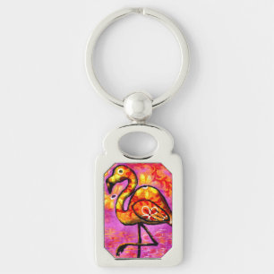 Chaveiro Abstrato Caprichoso Flamingo Rosa Laranja Floral