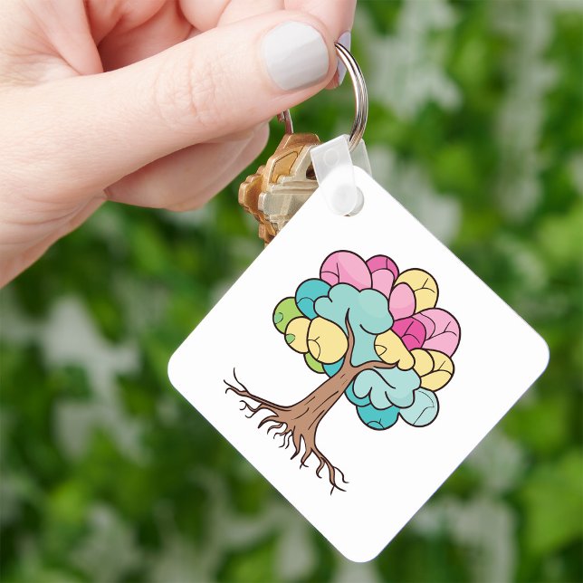 Chaveiro Abstrato com raízes e folhas coloridas. (Abstract Pastel Brain Tree Art Print. Keychain)