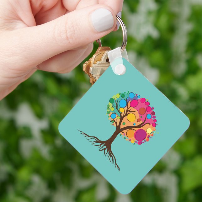 Chaveiro Abstrato com raízes e folhas coloridas. (Abstract tree with roots and colorful leaves. keychain)