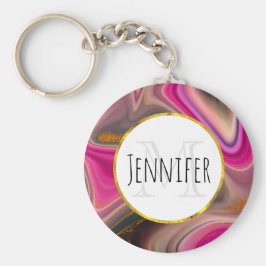 Chaveiro Abstrato cor-de-rosa e preto com monograma de espi