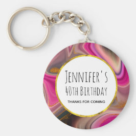 Chaveiro Abstrato cor-de-rosa e preto com Suavização Dourad