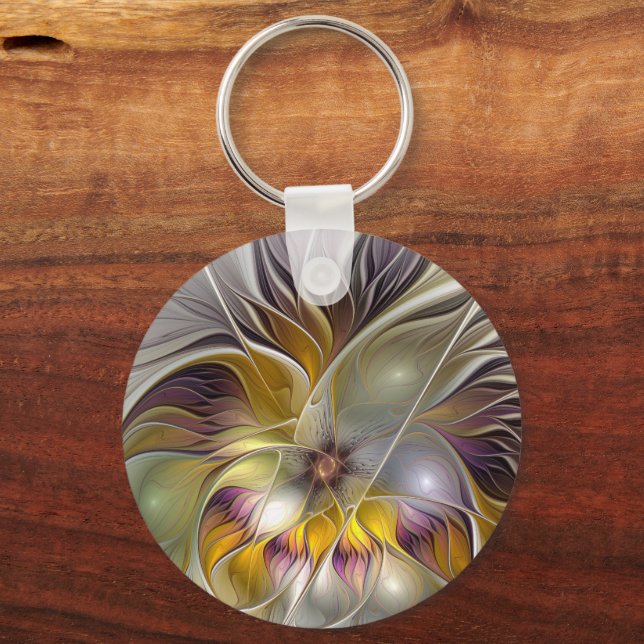 Chaveiro Abstrato da Fantasia Colorida Flor Moderno Fractal (Frente)