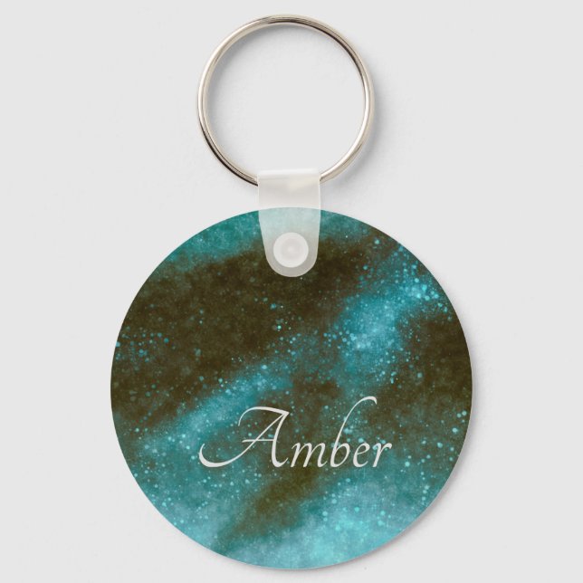 Chaveiro Abstrato de Sparkle Verde Galáxico Personalizado (Frente)