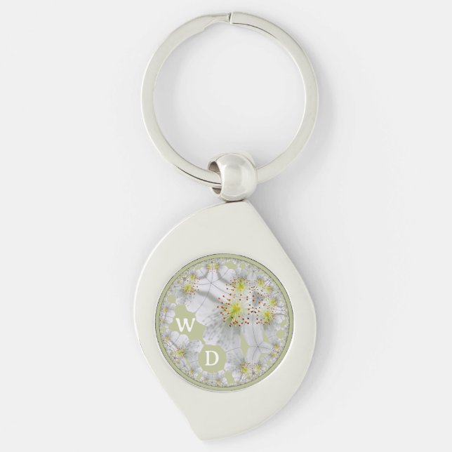 Chaveiro Abstrato Divertido Monograma Arte Floral Amarelo (Frente)