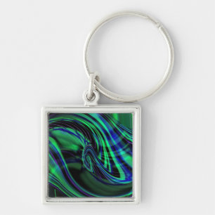 Chaveiro Abstrato Neon Aqua N Blue Waves
