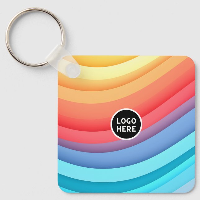 Chaveiro Abstrato Rainbow Waves com Adicionar seu toque (Frente)