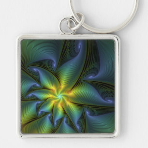 Chaveiro Abstrato Star, Ouro Verde brilhante Arte Fractal