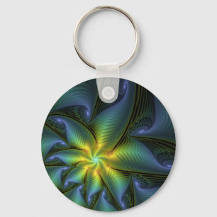 Chaveiro Abstrato Star, Ouro Verde brilhante Arte Fractal