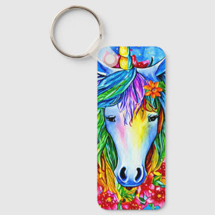 Chaveiro Abstrato unicórnio Flores de rosto aquarela Arte