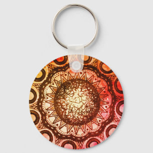 Chaveiro Abstrato Vermelho, Laranja e Amarelo, Mandala Art 