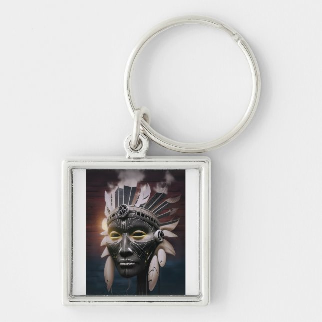 Chaveiro Abstrato Vista Do Chefe Nativo Americano (Frente)