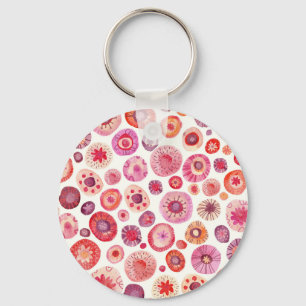 Chaveiro Abstrato Watercolor Círculo Floral Rosa